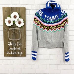 NWT Tommy Hilfiger Jeans Fair Isle Multicolor Turtleneck Pullover Cuffed Sweater